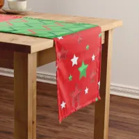 Green Red Christmas Shiny Stars And Zigzag Stripes Short Table Runner