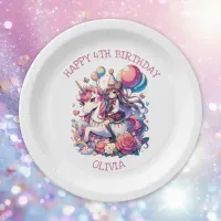 Anime Girl on Unicorn Birthday Personalized Paper Plates