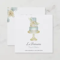 Elegant Blue Floral Wedding Cake Makers Bakery Square Business Card