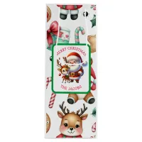 Cute Santa and Reindeer Personalized Christmas Wine Gift Bag