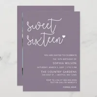 Purple Simple Script Sweet 16 Birthday Photo  Invitation