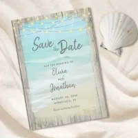 Rustic Wood Beach Ocean Wedding String Lights Save The Date