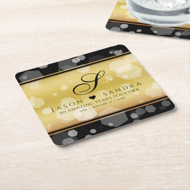 Elegant 50th Golden Wedding Anniversary Square Paper Coaster