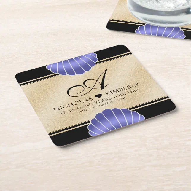 Elegant 17th Shells Wedding Anniversary Square Paper Coaster