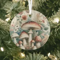 Cottage Core | Vintage Mushrooms and Flowers  Glass Ornament