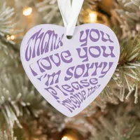 Ho'oponopono Heart-Shaped Text Purple Ornament