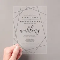 Metallic Geometric Wedding Silver/Black ID648 Acrylic Invitations