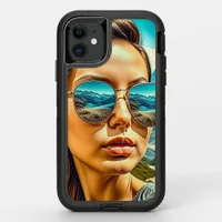 Beautiful Woman in Sunglasses Mountain Reflectoin OtterBox Defender iPhone 11 Case