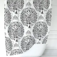 Black and White Ornate Owl Pattern Shower Curtain