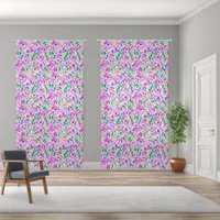 Vibrant Violet Watercolor Blooms Curtains 