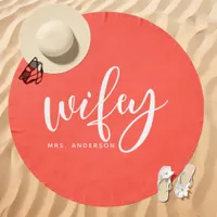 Wifey Coral and White Bride Beach Towel