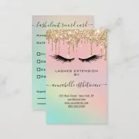 Glitter Gold  Eyelash Extension Client Record Business Card