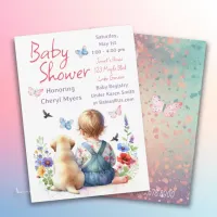 Baby Girl and her Puppy | Baby Shower Watercolor Invitation