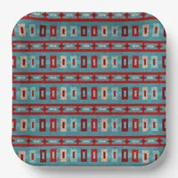 Southwest Mesas Turquoise & Red Retro Vibe Pattern Paper Plates