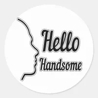 Hello Handsome Profile Face Drawing Typography Classic Round Sticker