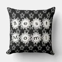 Best Mom Stars in Neon White and Black Background Throw Pillow