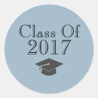 Blue "Class Of 2017" with Graduation Cap Classic Round Sticker