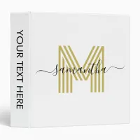 Signature Name Gold Retro Monogram 3 Ring Binder