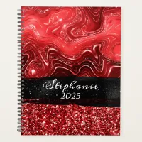 Marbled Red Glitter Glam Black Brush Stroke Planner