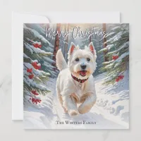 West Highland Terrier Dog Westie In Snow Christmas Holiday Card