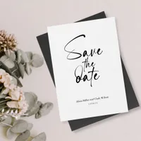 Black & White Minimalist Bold Save The Date Script Invitation