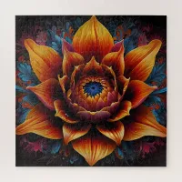 Huge flower head bloom of orange and blue jigsaw puzzle