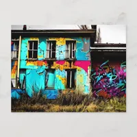 Urban Art Abandoned Graffiti Building   Postcard