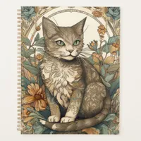 Art Nouveau Style Pretty Cat with Flowers Planner