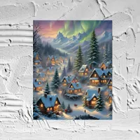 Christmas in a mountain village, polar lights  photo print