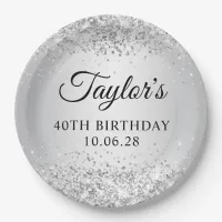 Glittery Silver Gradient 40th Birthday Paper Plates