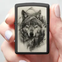 Wolf portrait in a tranquil forest zippo lighter