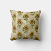 Vintage Sunflower Newsprint Throw Pillow