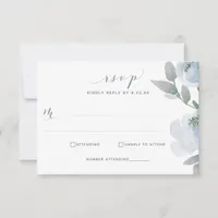 Dusty Blue Wedding Watercolor Soft Floral RSVP Card