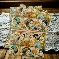 Beautiful Vintage Women, Flowers and Butterflies Wrapping Paper Sheets