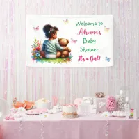 Baby Girl and her Teddy Bear | Girl's Baby Shower Banner