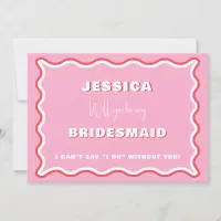 Retro Wavy Pink Red Photo Bridesmaid Proposal  Invitation