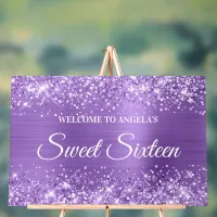 Glittery Light Purple Foil Sweet Sixteen Welcome Acrylic Sign