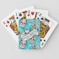 Sugar Skulls and Swirls Rose Turquoise ID725 Poker Cards