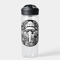 Black and White Flowers and Mushrooms Vintage Water Bottle