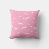 White Bird Pattern on Pink Throw Pillow