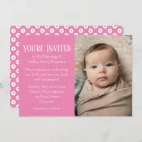 Pink and White Polka-dot Photo Baby Blessing Invitation