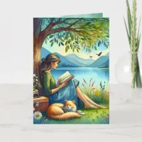 Girl Reading a Book under a Tree | Birthday Card