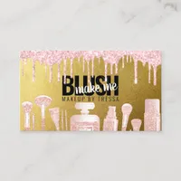 Makeup Artist Dripping Pink Glitter + Antique Gold Business Card