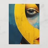 Abstract Face Blue and Yellow Postcard