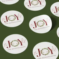 Elegant Christmas Joy to the World Wreath Classic Round Sticker