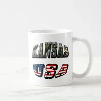 Kansas Picture and USA Flag Font Coffee Mug