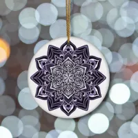 Purple Snowflake on white Ceramic Ornament