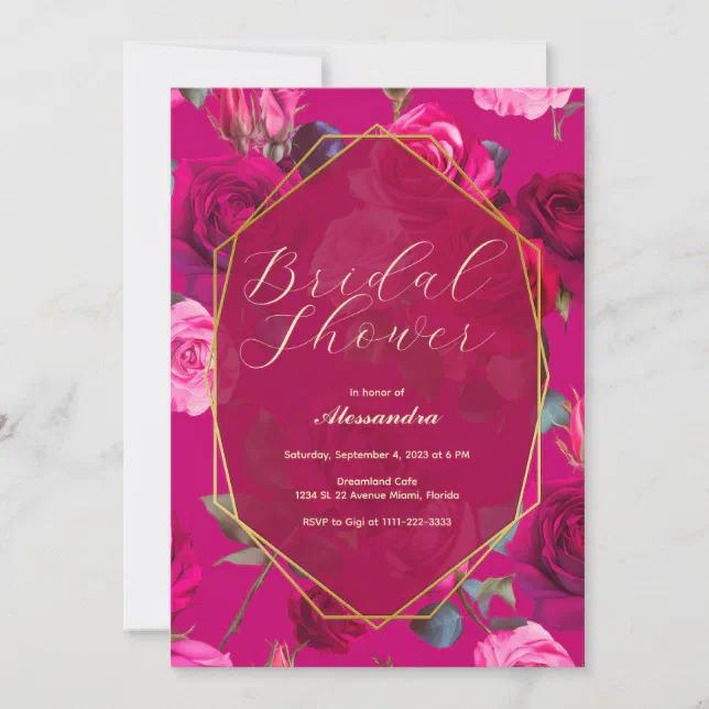 Pink Roses on Viva Magenta | Bridal Shower Invitation