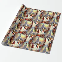 Christmas Village Churchgoers Snow Globe Pattern Wrapping Paper