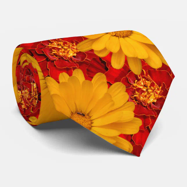 A Medley of Red and Yellow Marigolds Tie